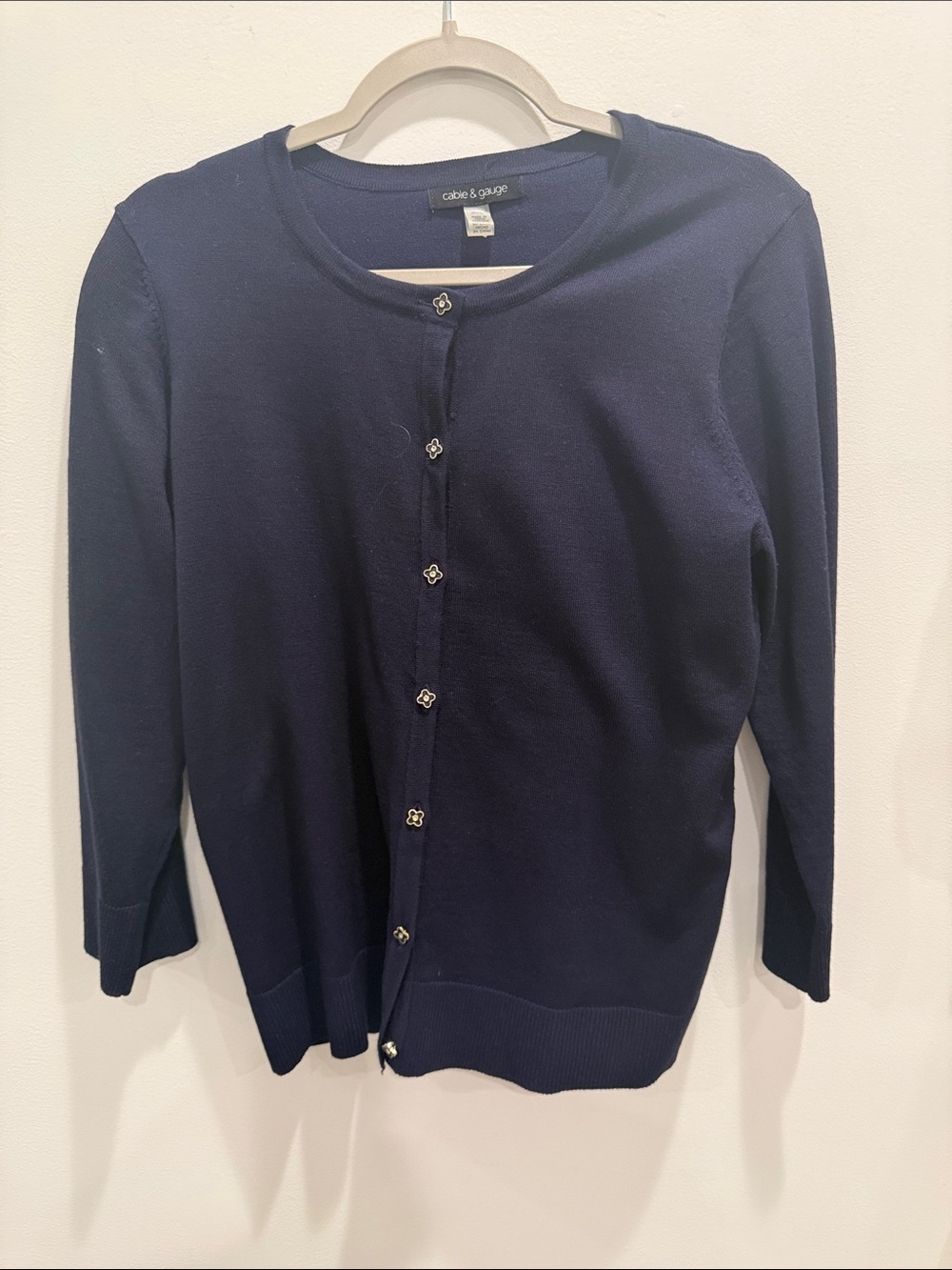Cable & Gauge Navy Button-Front Crewneck Cardigan